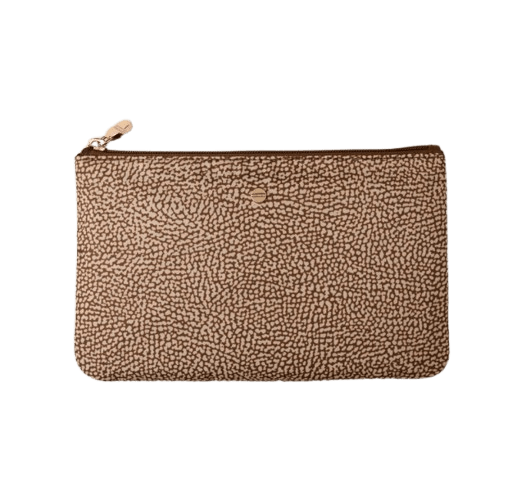 Borbonese Classica Flat Pouch Grande Beige/Marrone - STANGA Pelletteria