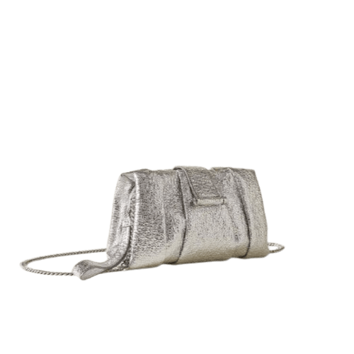 Borbonese MINI BAG L'ECLAIR Pochette di Tessuto Laminato Argento - STANGA Pelletteria