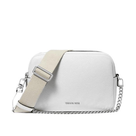 Michael Kors Camera bag a tracolla Bryant media in pelle martellata Bianco Ottico - STANGA Pelletteria