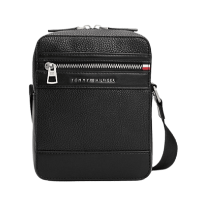 Tommy Hilfiger Borsa reporter Signature zigrinata Black - STANGA Pelletteria